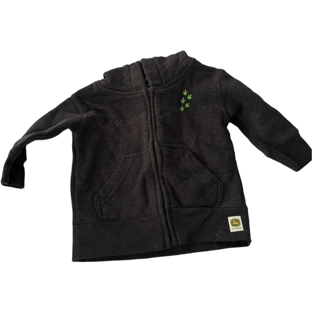 John Deere Dinosaur Tractor Zip Hoodie Jacket Baby Boys 6 Months Black Runs Big